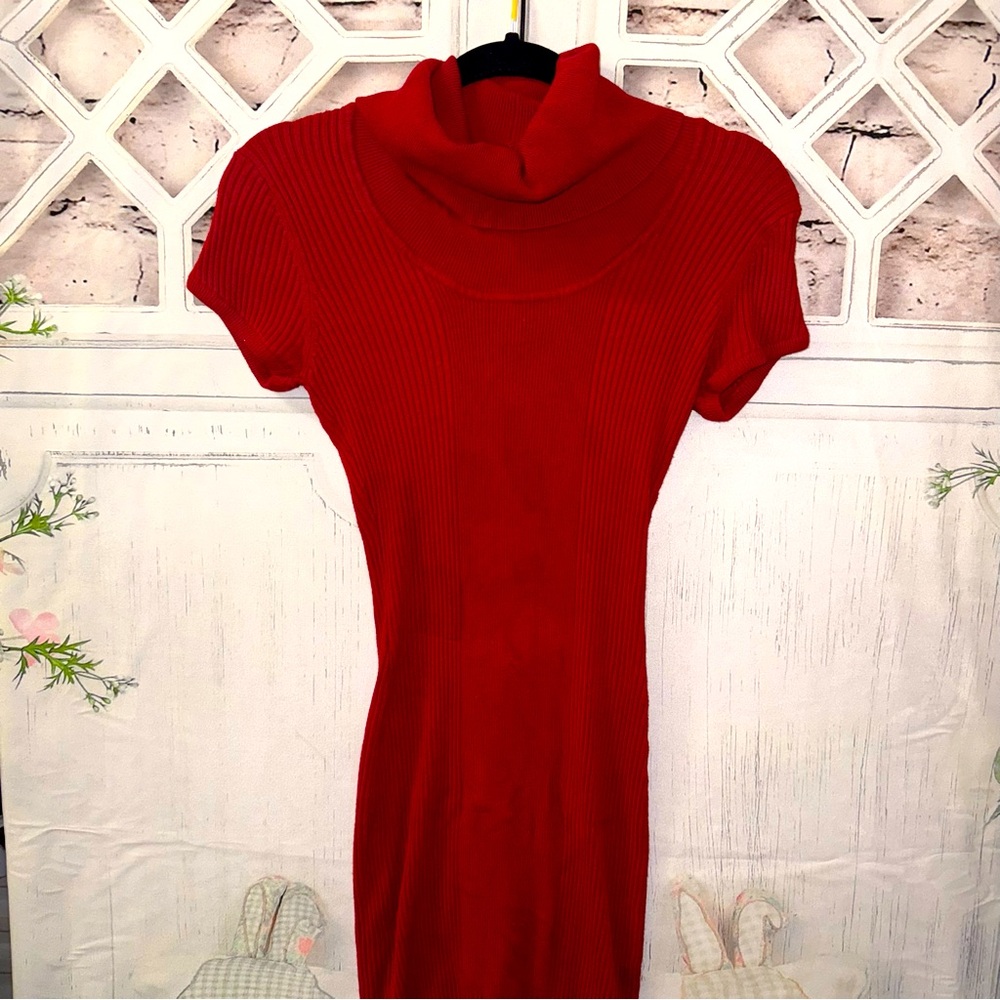 Dots Turtleneck Body Con Dress Red. Sz Medium
